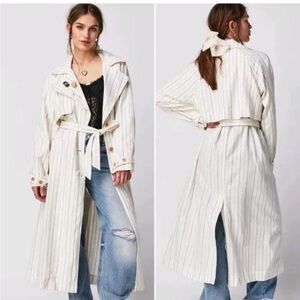 We The Free Cream Striped Trench Coat NWOT